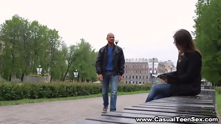 Nerdy Russian teenage lets a mature stranger gape her butt hole